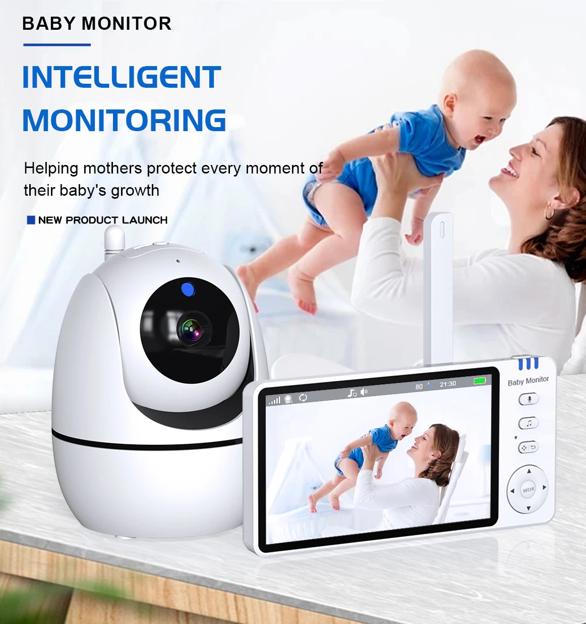 Babyphone Vidéo 5 Pouces PTZ – Capteur Température, Berceuses & Zoom | Meilleur Rapport Qualité-Prix