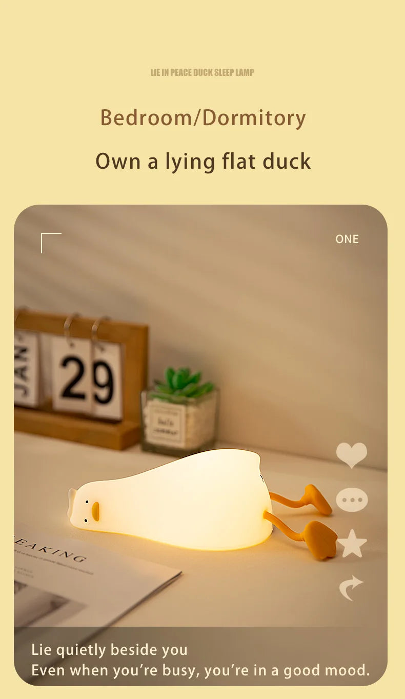 Veilleuse canard bébé silicone — LED Tactile Rechargeable Lumière Douce | Déco Chambre Bébé & Enfant