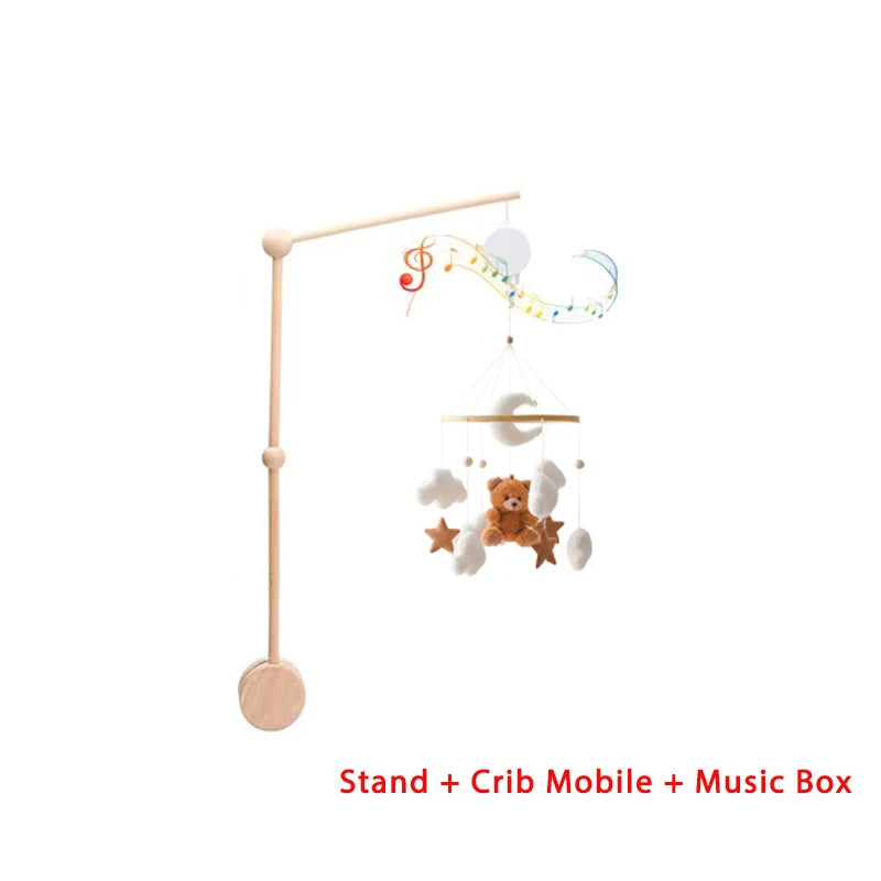 Mobile Lit Bébé Musical et Lumineux – Bois Naturel, Hochet Feutre Doux & Boîte à Musique Nouveau-Né