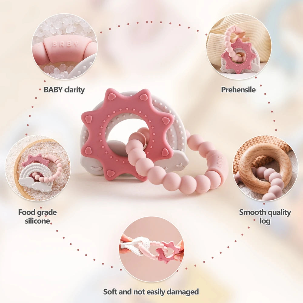 Anneau de Dentition Silicone Bébé – Jouet Sensoriel Sans BPA | 0-12 Mois