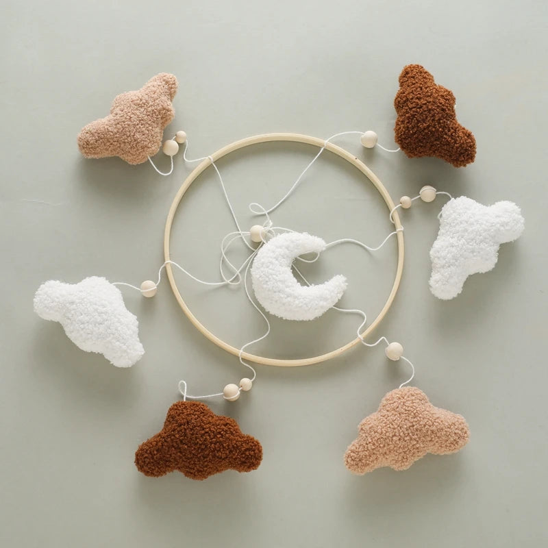 Mobile Hochet Bois & Crochet Bébé – Cloche Lit Étoiles & Pendentifs | Support Nuage | 27 Modèles
