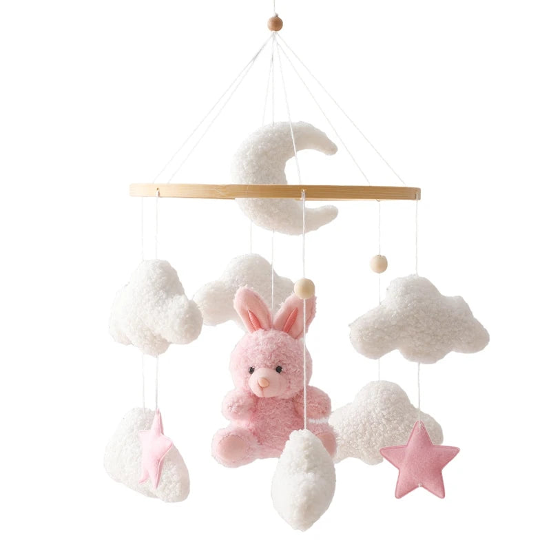 Mobile Lit Bébé Musical et Lumineux – Bois Naturel, Hochet Feutre Doux & Boîte à Musique Nouveau-Né