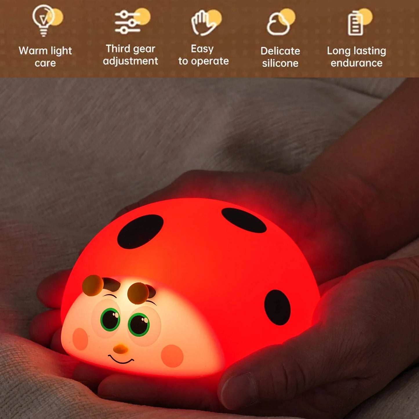 Veilleuse coccinelle bébé silicone — LED Lumière Douce Rechargeable USB | Cadeau Naissance Chambre Enfant