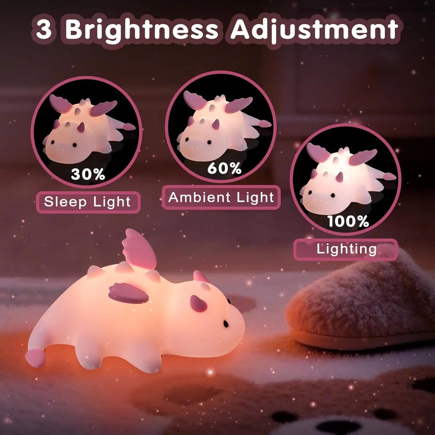 Veilleuse dragon & pingouin silicone — LED Tactile Rechargeable Dimmable | 5 Modèles | Chambre Bébé