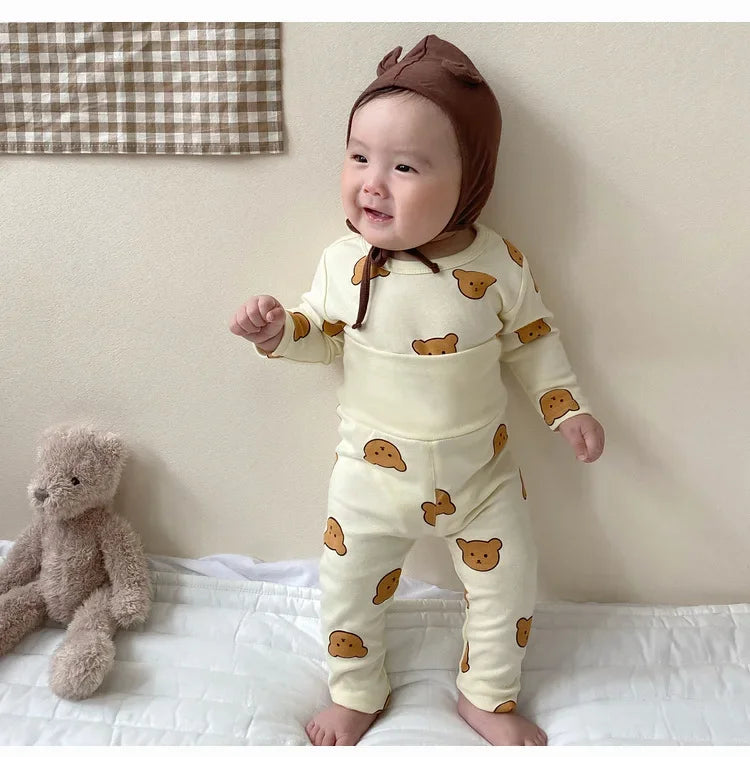 Pyjama Bébé 2 Pièces Coton — Haut Manches Longues & Pantalon, Unisexe Automne Hiver 3M-3 Ans