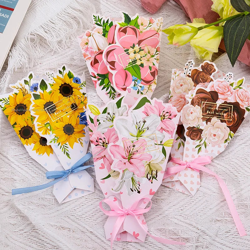Carte de Vœux Fleurs 3D Bouquet Pliable – Anniversaire, Merci, Fête Maîtresse & Toutes Occasions
