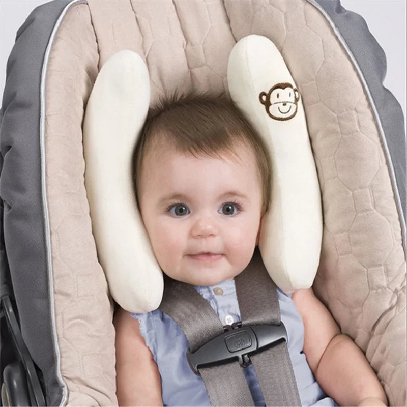 Appui-Tête Poussette Banane Motif Fleur – Cale Tête Coussin Support Cou Bébé | Blanc & Rose Siège Auto