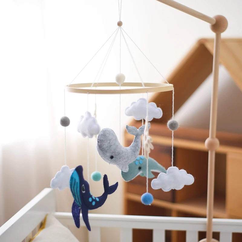 Mobile Hochet Bois & Crochet Bébé – Cloche Lit Étoiles & Pendentifs | Support Nuage | 27 Modèles