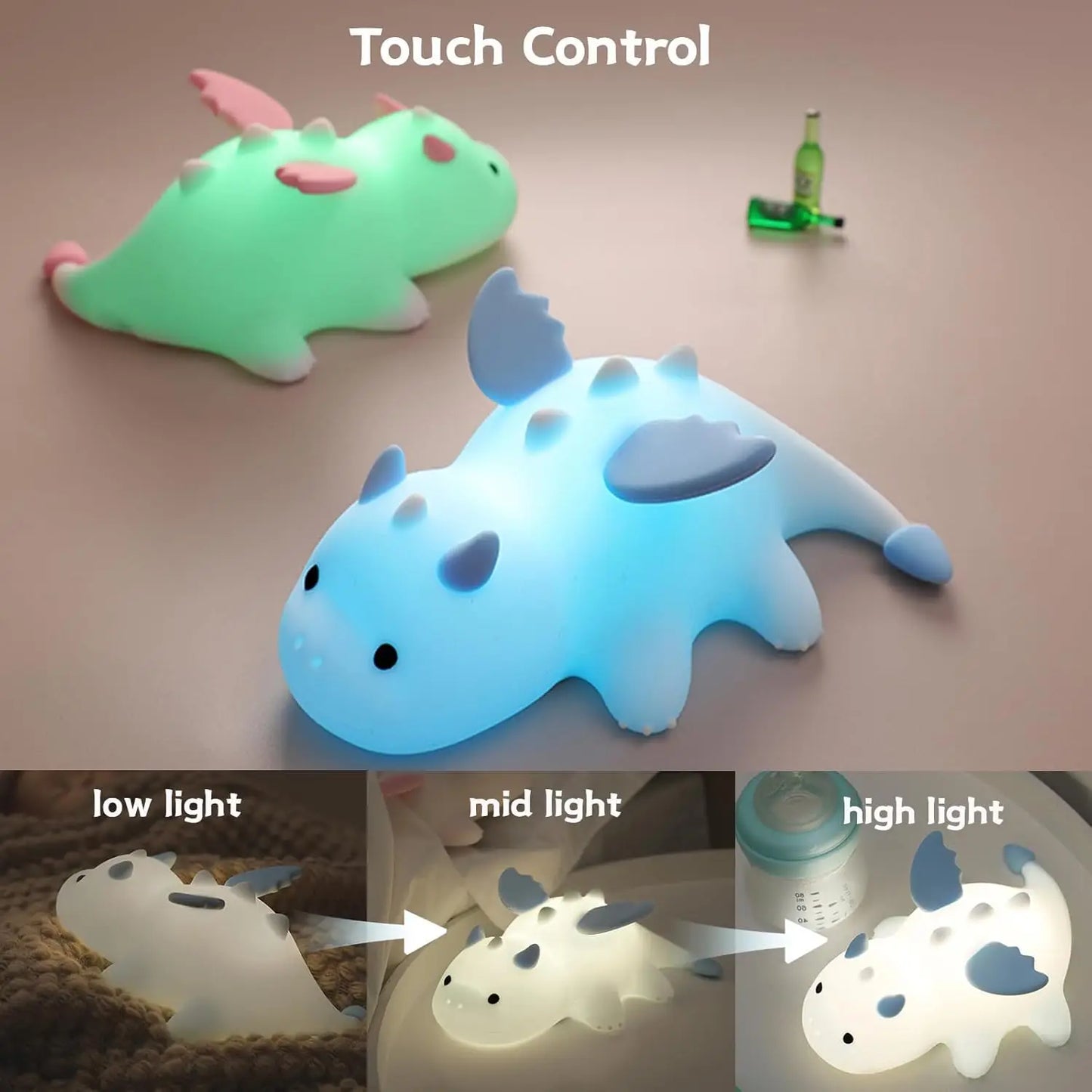 Veilleuse dragon & pingouin silicone — LED Tactile Rechargeable Dimmable | 5 Modèles | Chambre Bébé