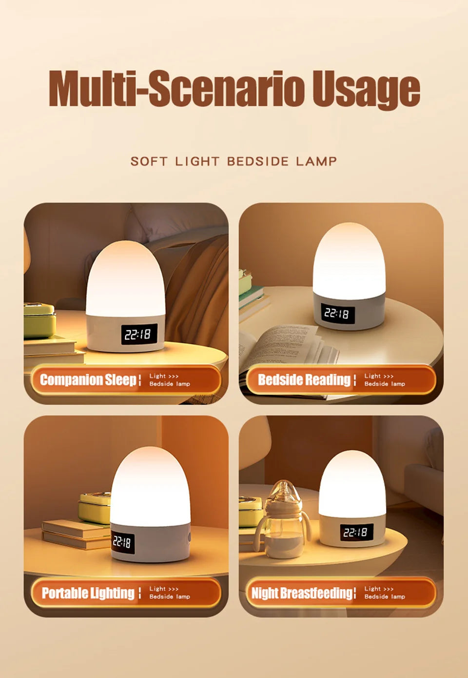 Veilleuse LED Tactile Rechargeable Bébé – 3 Couleurs & Luminosité Réglable USB-C | 9 Modèles Chambre Enfant