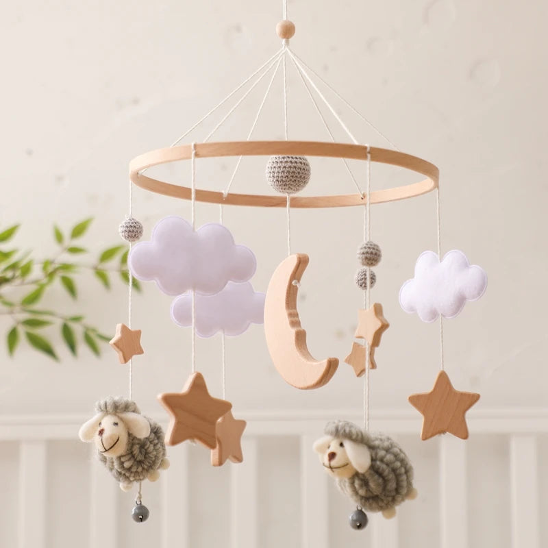 Mobile Musical Bébé Bois Feutre Premium — Cloche Lit Animaux & Boîte à Musique | 3 Modèles