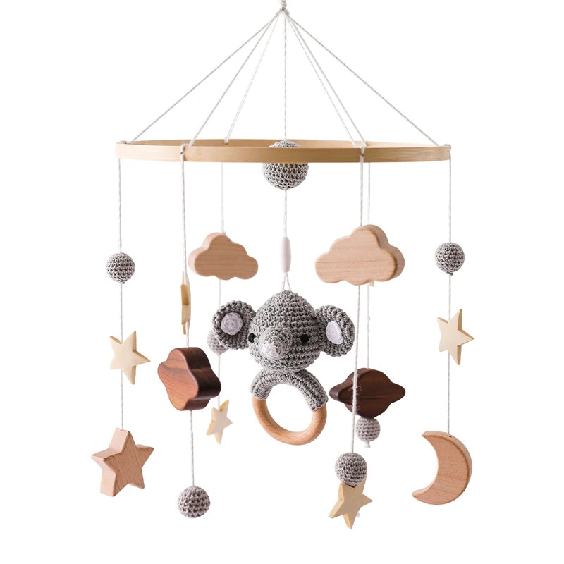 Mobile Musical Bébé Bois & Feutre — Cloche Lit Animaux Cartoon | Boîte à Musique & Support | 36 Modèles