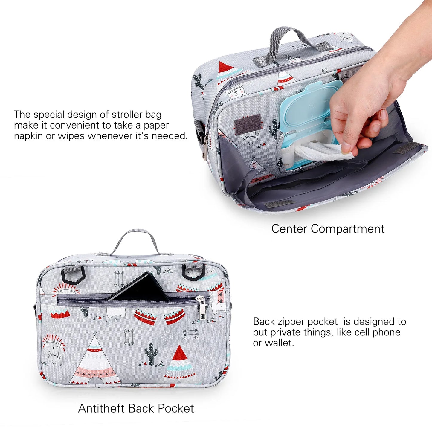 Sac Organisateur Imperméable pour Poussette Bébé – Léger, Multifonction, Grand Rangement avec Crochets et Sangle