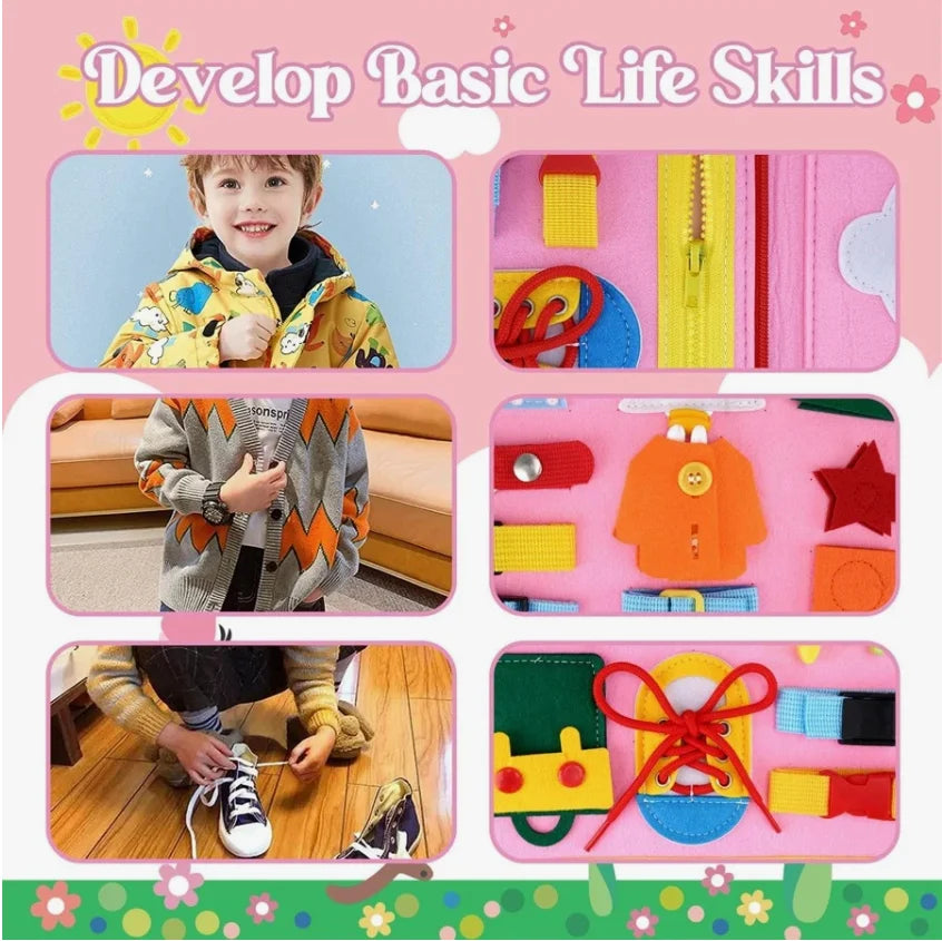 Busy Board Montessori Compétences de Vie – Jouet Sensoriel Éducatif Motricité Fine | 6 Modèles | Autisme & Éveil