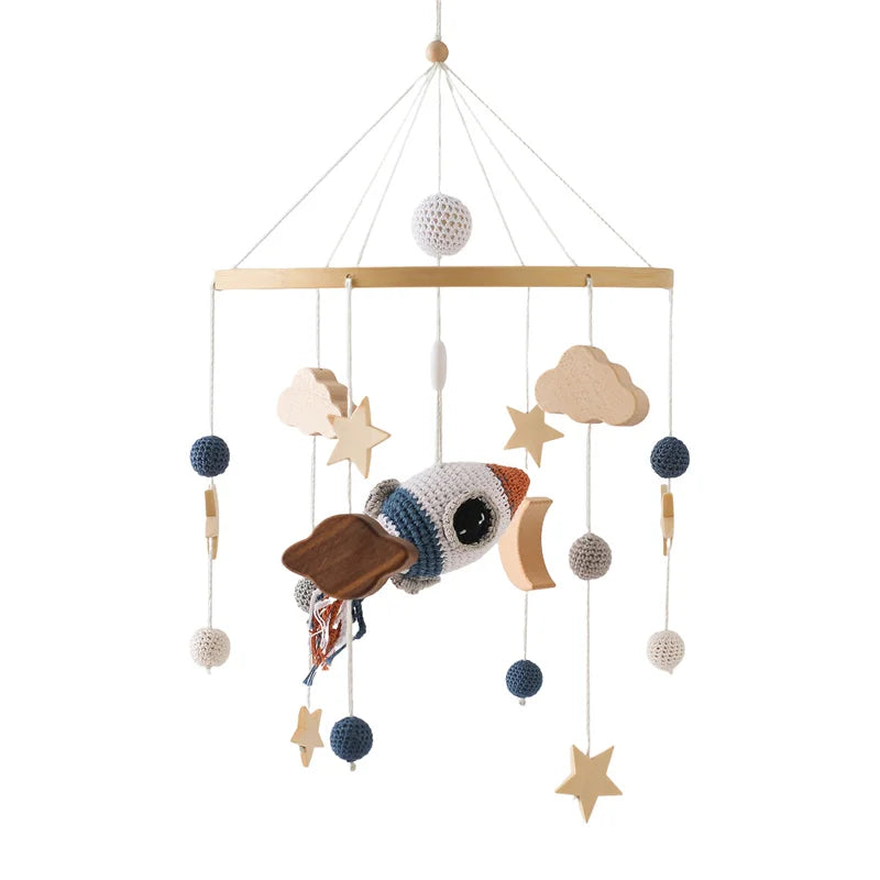 Mobile Musical Bébé Bois & Feutre — Cloche Lit Animaux Cartoon | Boîte à Musique & Support | 36 Modèles
