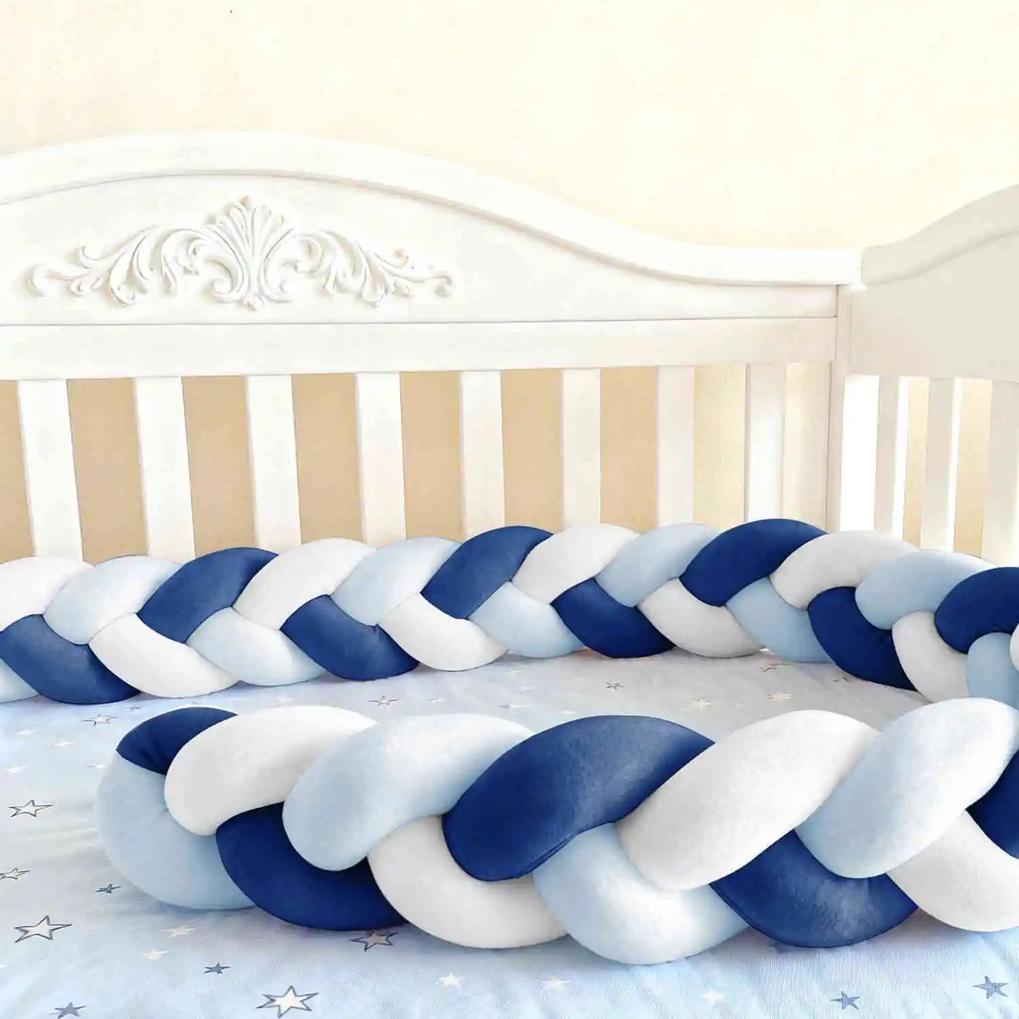 Tour de Lit Bébé Tressé Nœuds Spandex Doux – Pare-Chocs Berceau Unisexe 1M 2M 3M 4M