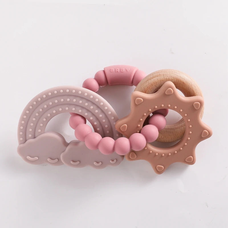 Anneau de Dentition Silicone Bébé – Jouet Sensoriel Sans BPA | 0-12 Mois