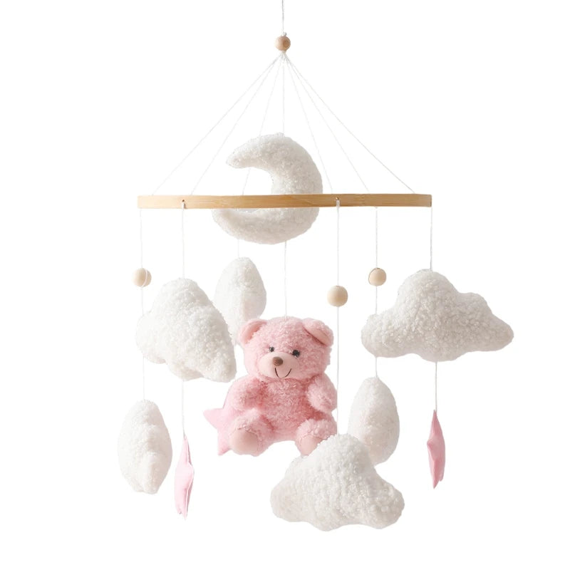 Mobile Lit Bébé Musical et Lumineux – Bois Naturel, Hochet Feutre Doux & Boîte à Musique Nouveau-Né