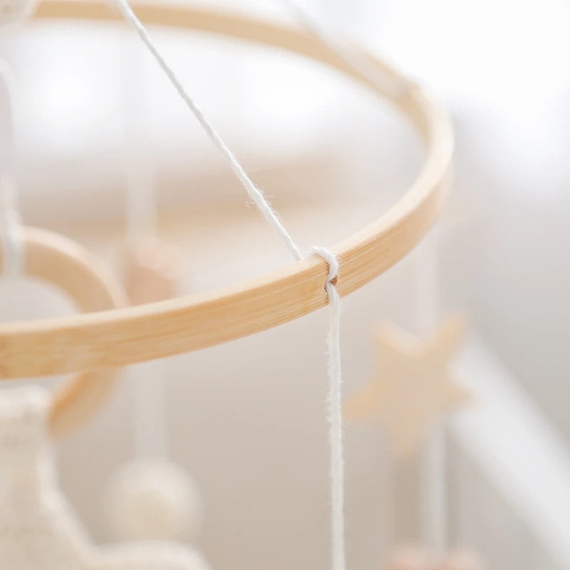 Mobile Hochet Bois & Crochet Bébé – Cloche Lit Étoiles & Pendentifs | Support Nuage | 27 Modèles