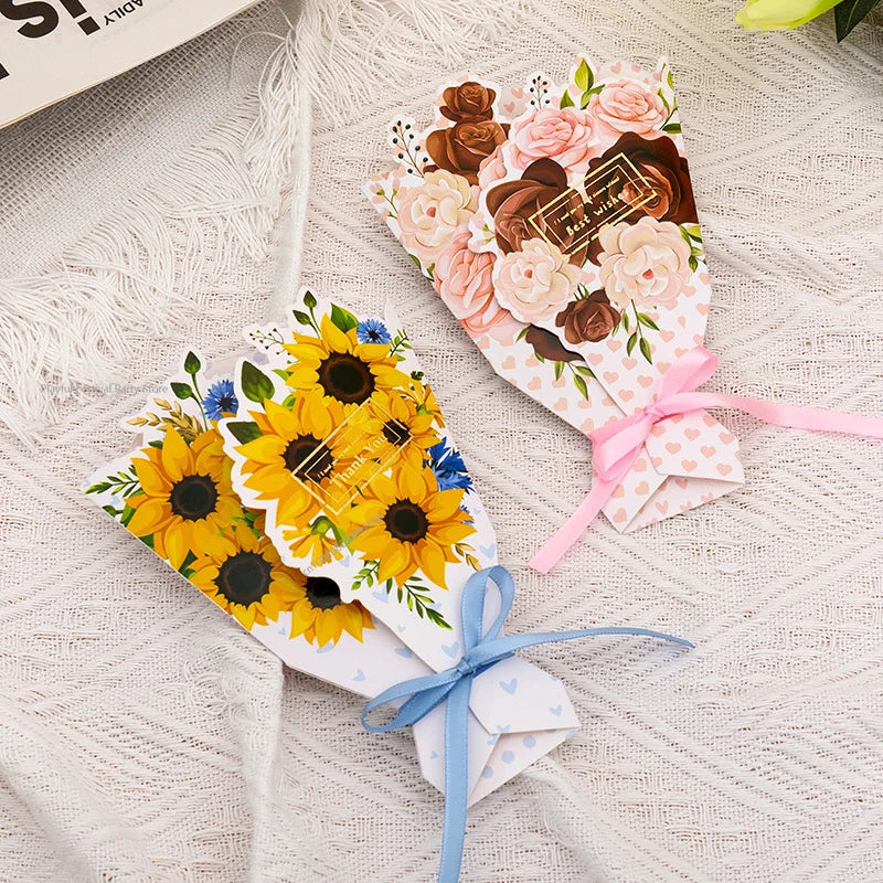 Carte de Vœux Fleurs 3D Bouquet Pliable – Anniversaire, Merci, Fête Maîtresse & Toutes Occasions