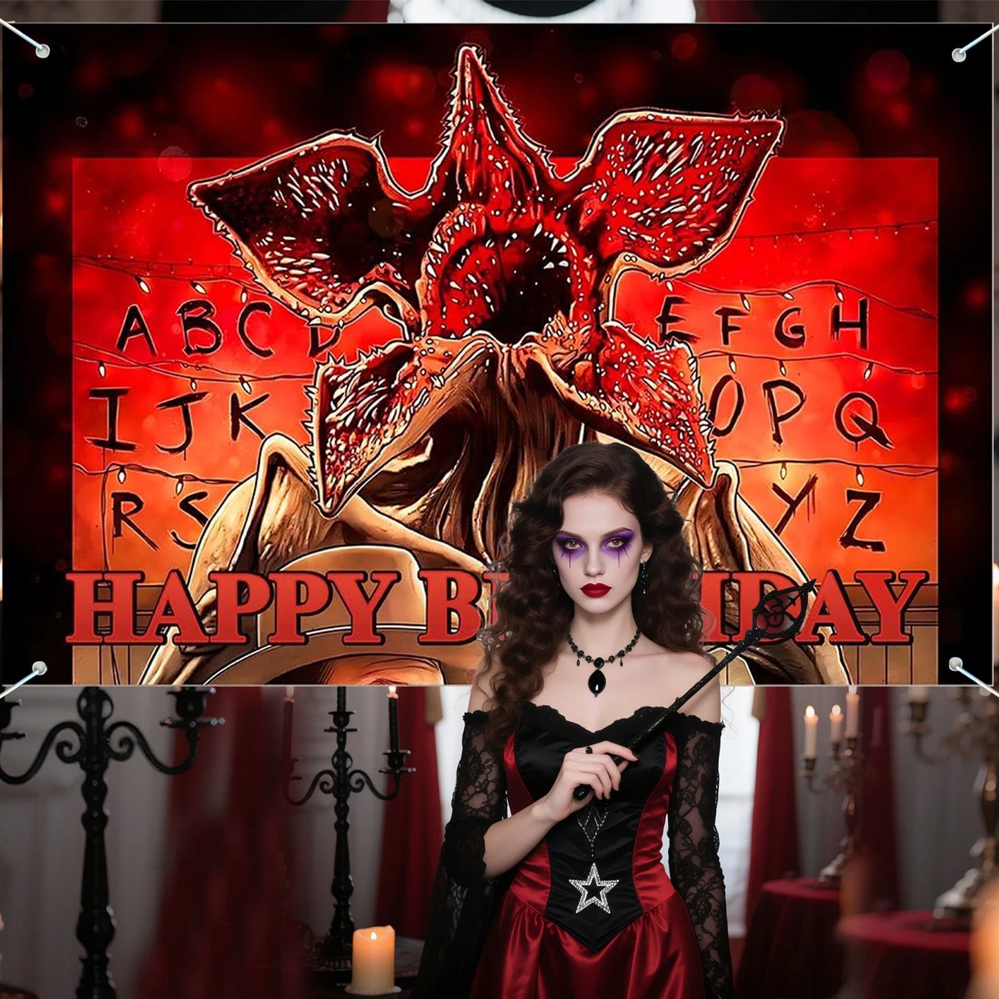 Bannière Décoration Anniversaire Stranger Things – Backdrop Upside Down Thème Horreur Forêt