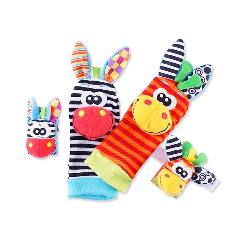 Jouets d’éveil bébé – 2PCS Hochet Poignet + Chaussettes Viseur de Pied (0–12 mois)
