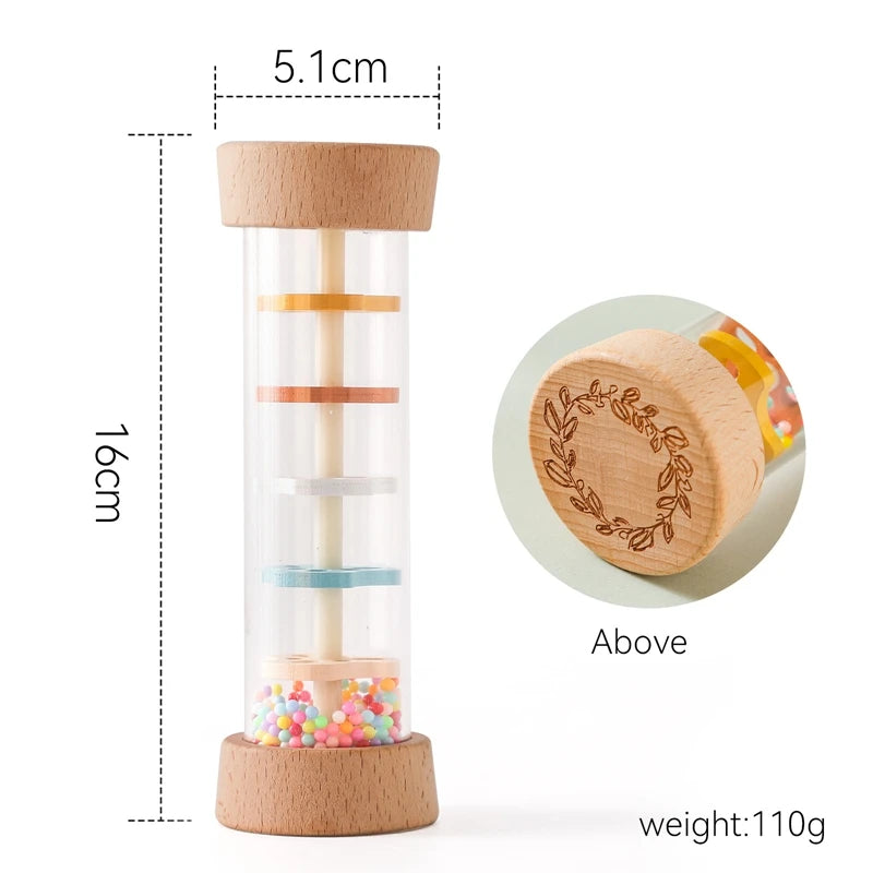 Bâton de Pluie Bébé Bois Montessori – Hochet Sensoriel Arc-en-Ciel Coloré Éveil 0-3 Ans