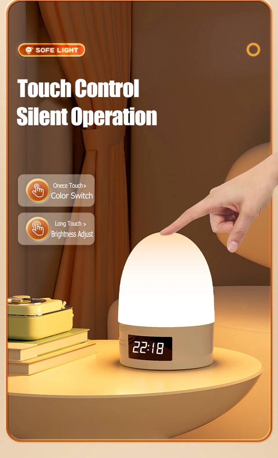 Veilleuse LED Tactile Rechargeable Bébé – 3 Couleurs & Luminosité Réglable USB-C | 9 Modèles Chambre Enfant