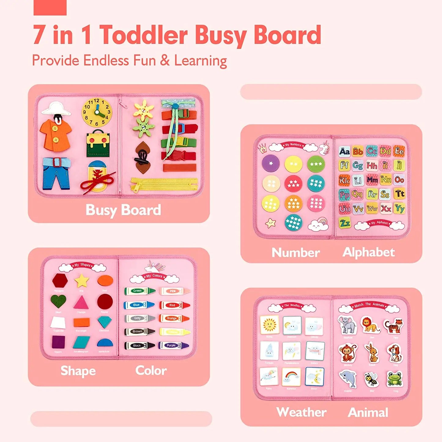 Busy Board Montessori Compétences de Vie – Jouet Sensoriel Éducatif Motricité Fine | 6 Modèles | Autisme & Éveil