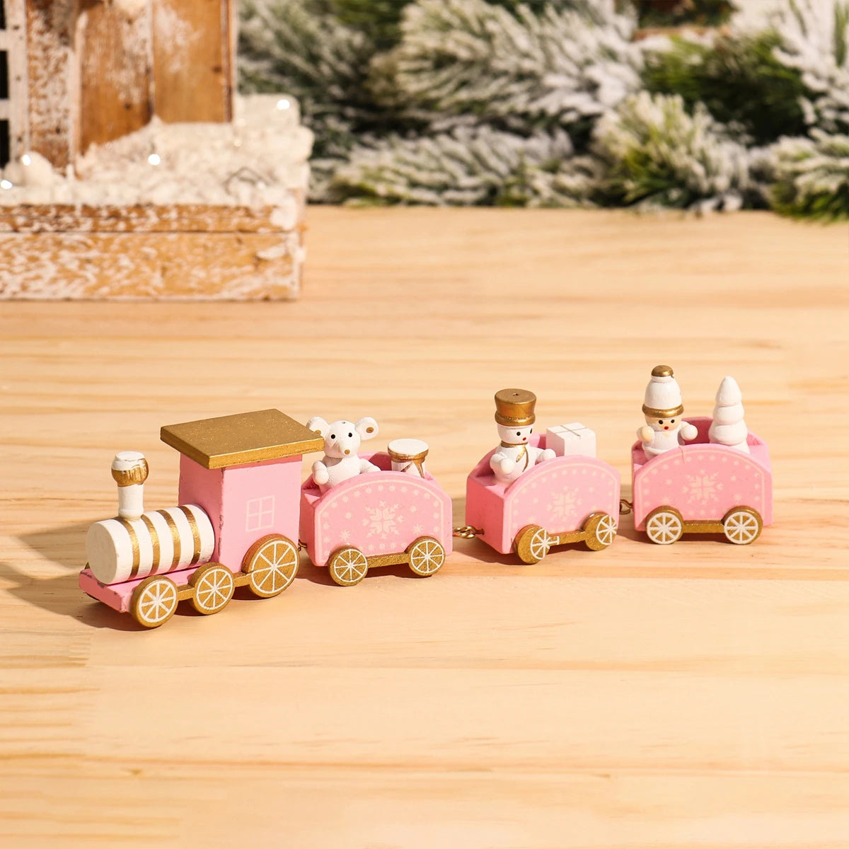 Train de Noël Miniature Bois – Décoration Sapin & Table Fêtes 2025, Cadeau Enfant Nouvel An 2026