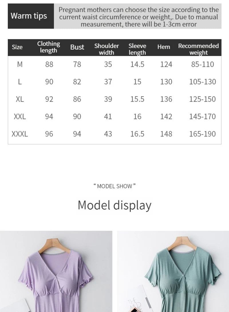 Chemise de Nuit Maternité Allaitement — Modal Doux, Pyjama Grossesse Ample Femme