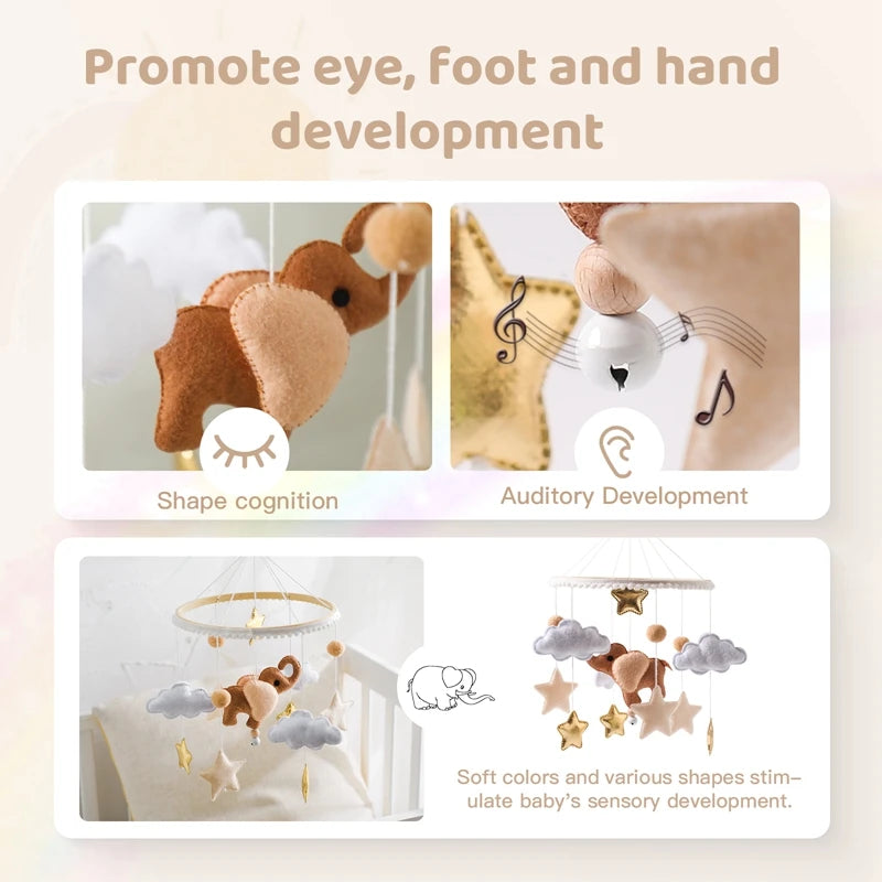 Mobile Musical Bébé Bois Feutre Premium — Cloche Lit Animaux & Boîte à Musique | 3 Modèles