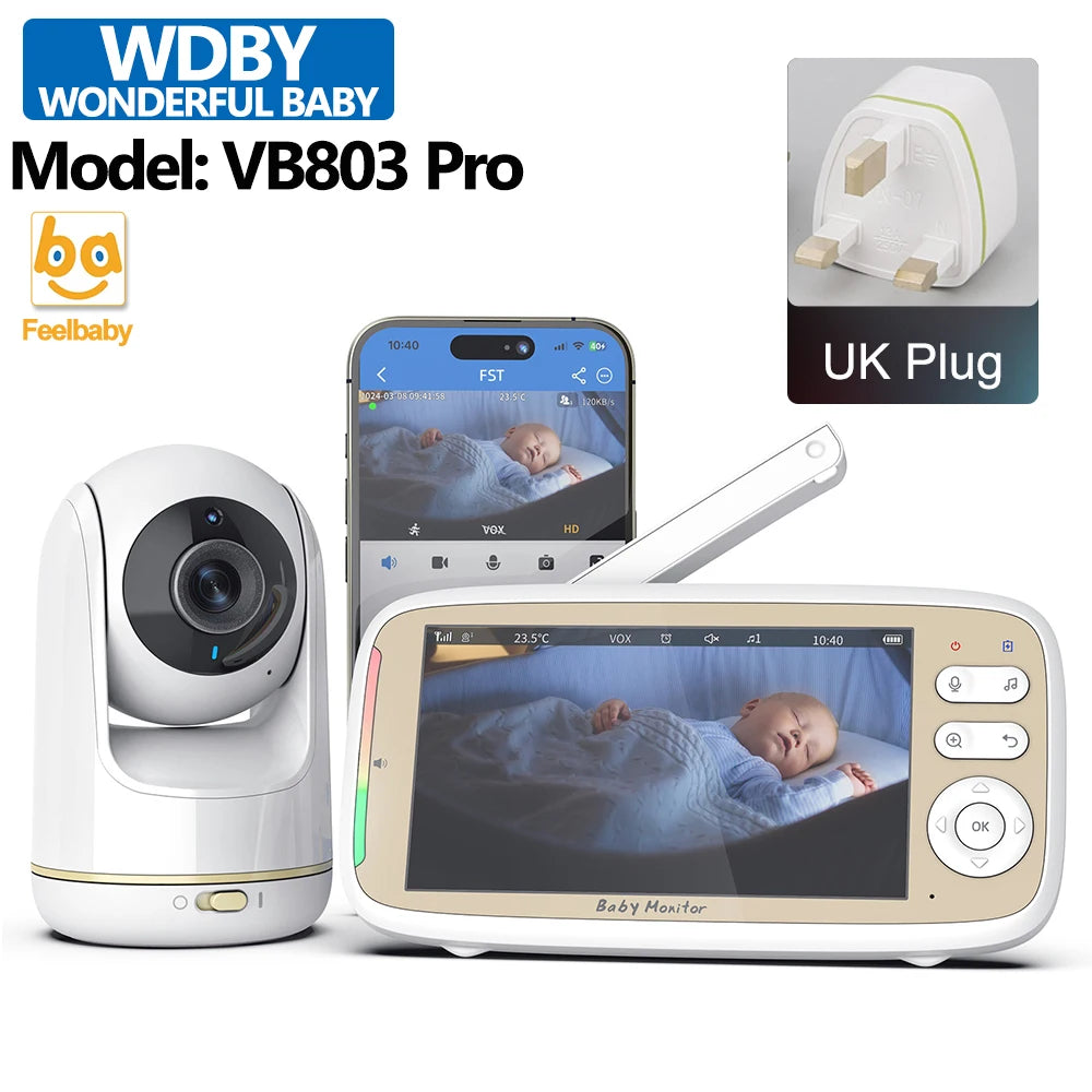 Babyphone Vidéo 5 Pouces WiFi – Contrôle APP & Écran, Zoom 3x PTZ, Vision Nocturne | VB803 PRO