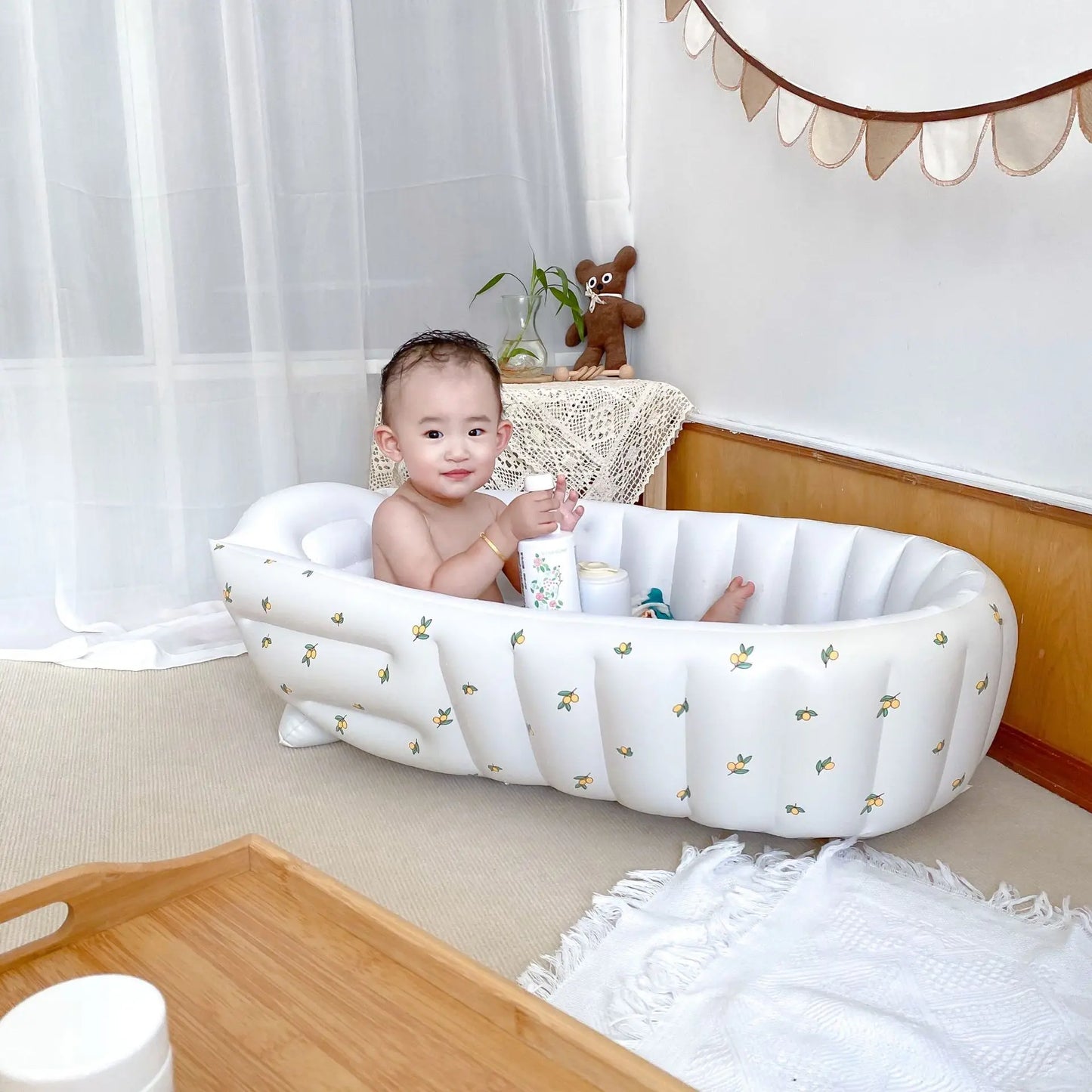 Baignoire Gonflable Bébé Enfant Cartoon Pliable 90x55cm – Portable Intérieur & Extérieur | 0-8 Ans