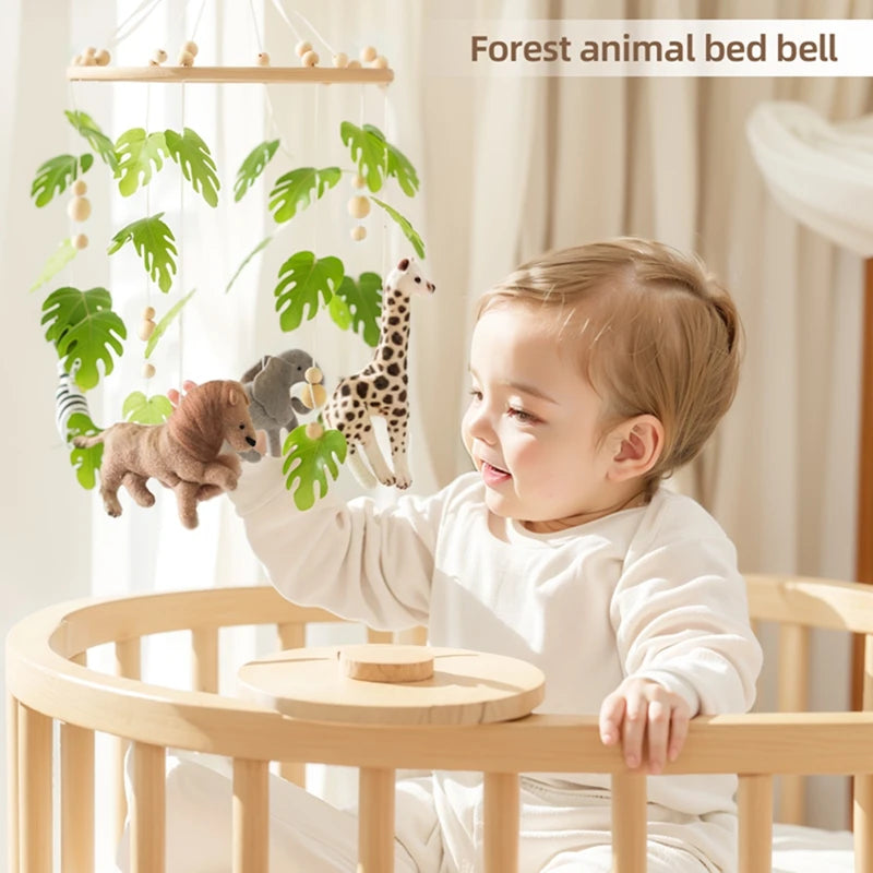 Mobile Hochet Bois & Feutre Forêt Bébé — Cloche Lit Animaux Cartoon & Support | 14 Modèles 0-12 Mois