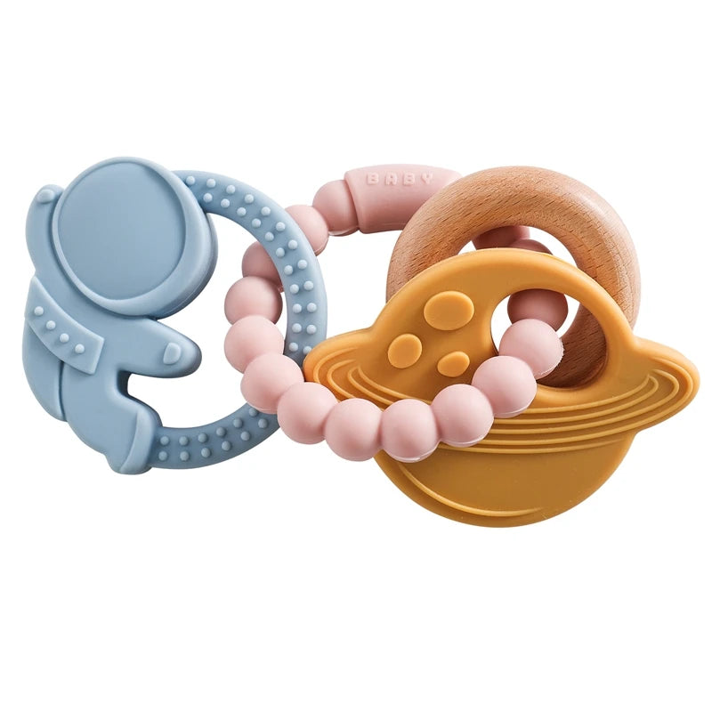 Anneau de Dentition Silicone Bébé – Jouet Sensoriel Sans BPA | 0-12 Mois
