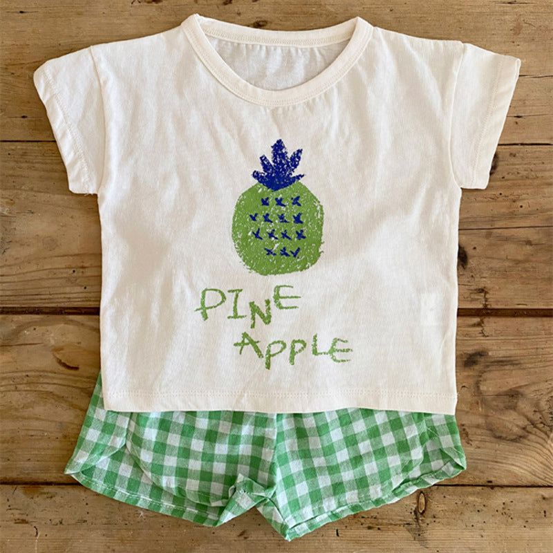 Pyjama Été Enfant Coton — Sans Manches, Motif Fruits & Légumes, Unisexe 80-120 cm