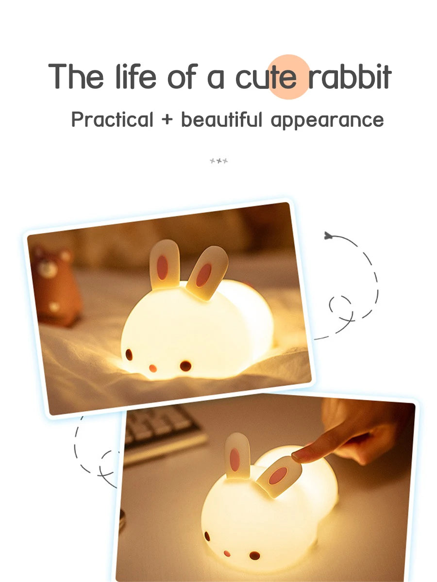 Veilleuse lapin bébé RGB — Silicone Tactile 16 Couleurs Rechargeable USB | Chambre Bébé & Enfant