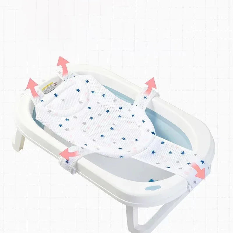 Filet de Bain Bébé avec Coussin Oreiller – Siège Antidérapant Ajustable Nouveau-Né | Rose, Bleu & Étoile