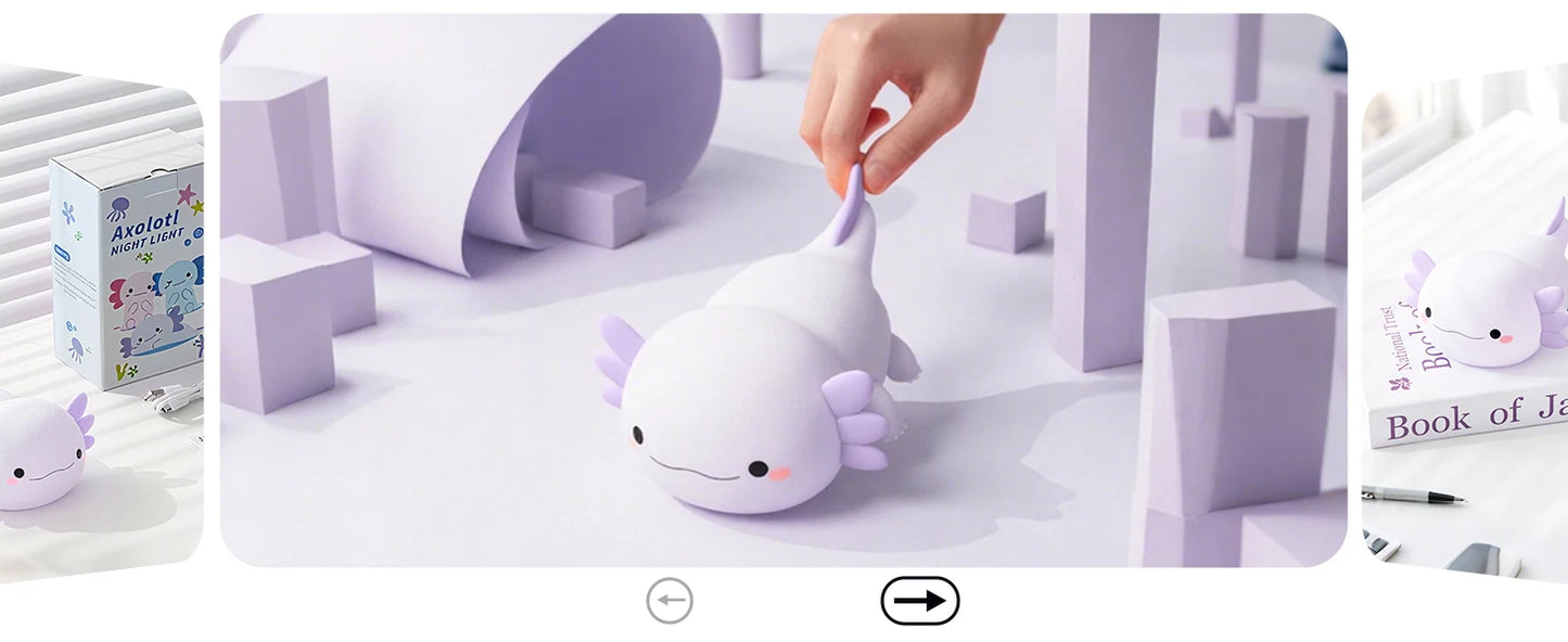 Veilleuse axolotl silicone — Lampe de Nuit LED Kawaii Rechargeable | Chambre Enfant & Bébé