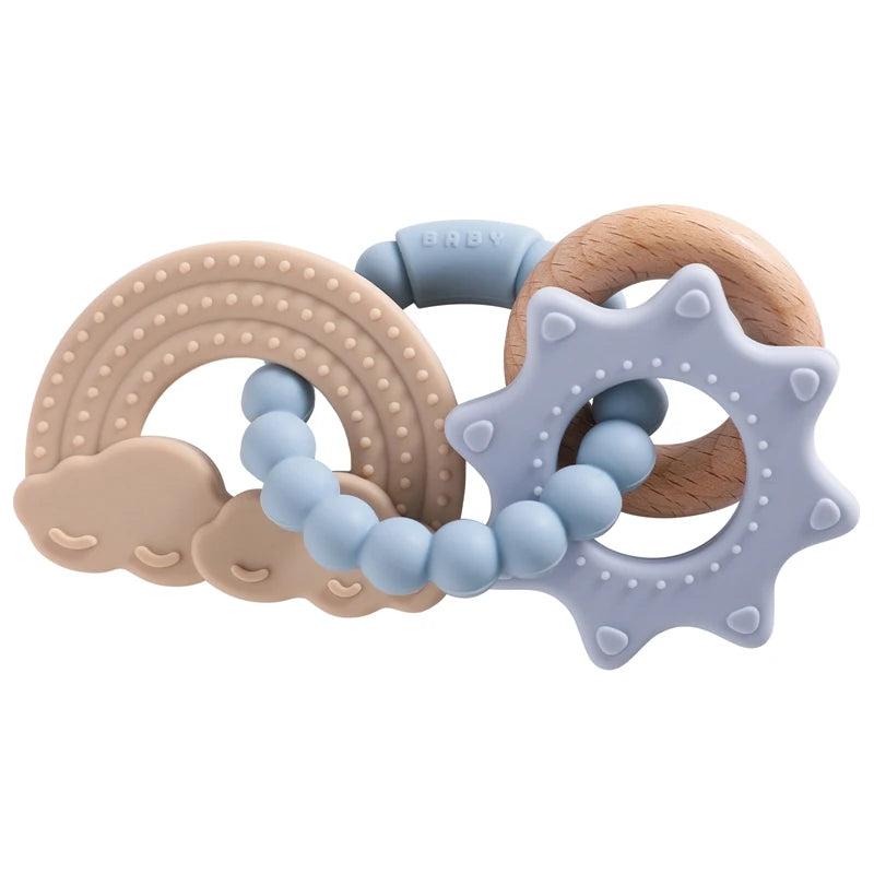 Anneau de Dentition Silicone Bébé – Jouet Sensoriel Sans BPA | 0-12 Mois