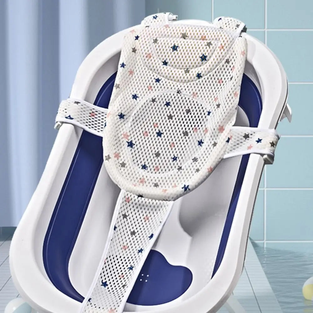 Filet de Bain Bébé Antidérapant Croix Ajustable – Siège Berceau Nouveau-Né | Rose, Bleu & Étoile
