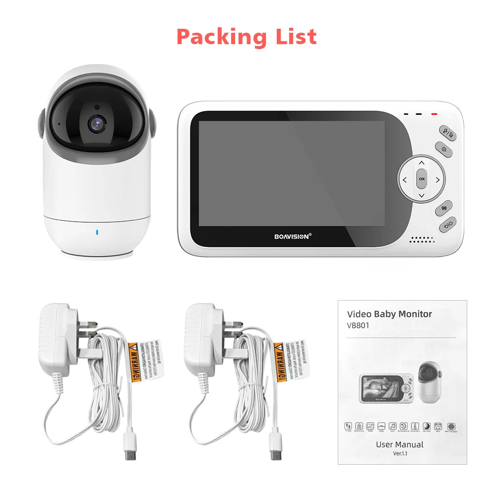 Babyphone Vidéo 4,3 Pouces Pan Tilt – Vision Nocturne, Audio Bidirectionnel 2,4G Sans Fil | VB801