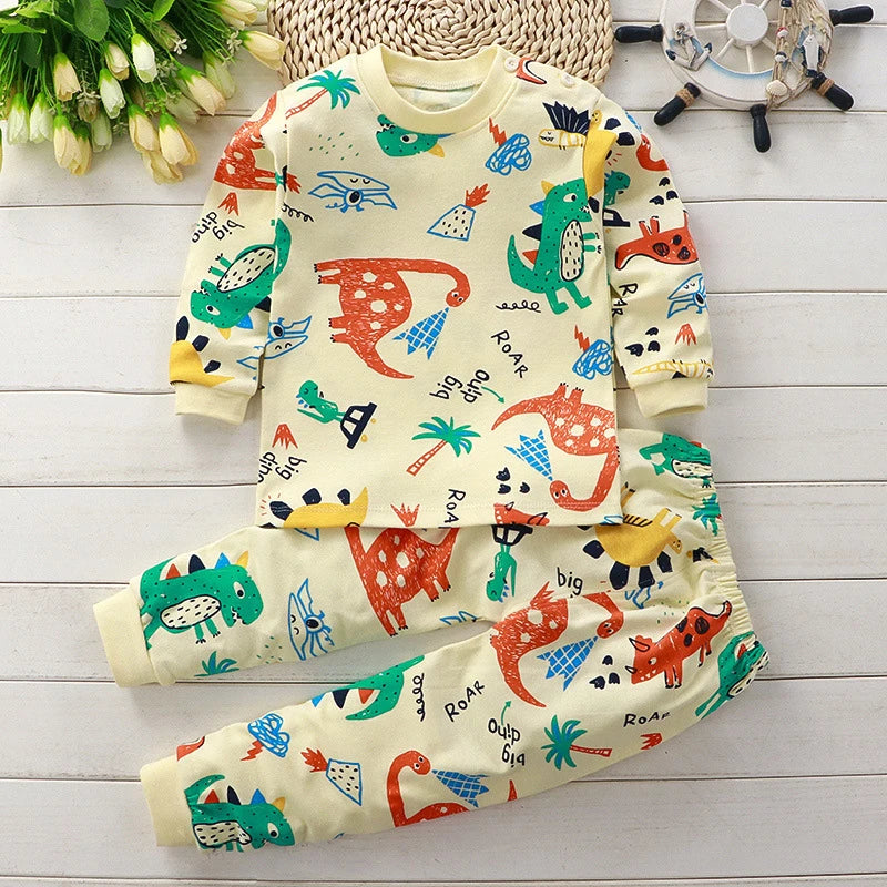 Kids 2-Piece Cotton Pajamas — Cartoon Top & Pants, Unisex Fall Winter 9M-7 Years