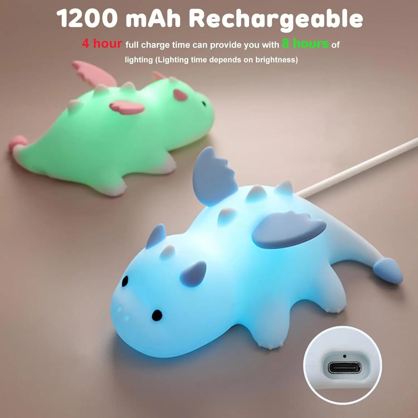 Veilleuse dragon & pingouin silicone — LED Tactile Rechargeable Dimmable | 5 Modèles | Chambre Bébé