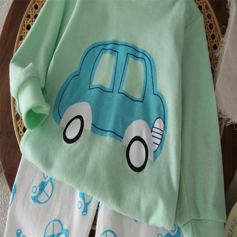 Kids 2-Piece Cotton Pajamas — Cartoon Top & Pants, Unisex Fall Winter 9M-7 Years