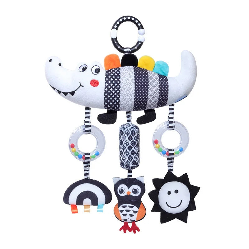Hochet Suspendu Bébé Peluche Animal Noir & Blanc – Poussette Siège Auto Lit Éveil Nouveau-Né 0-36 Mois
