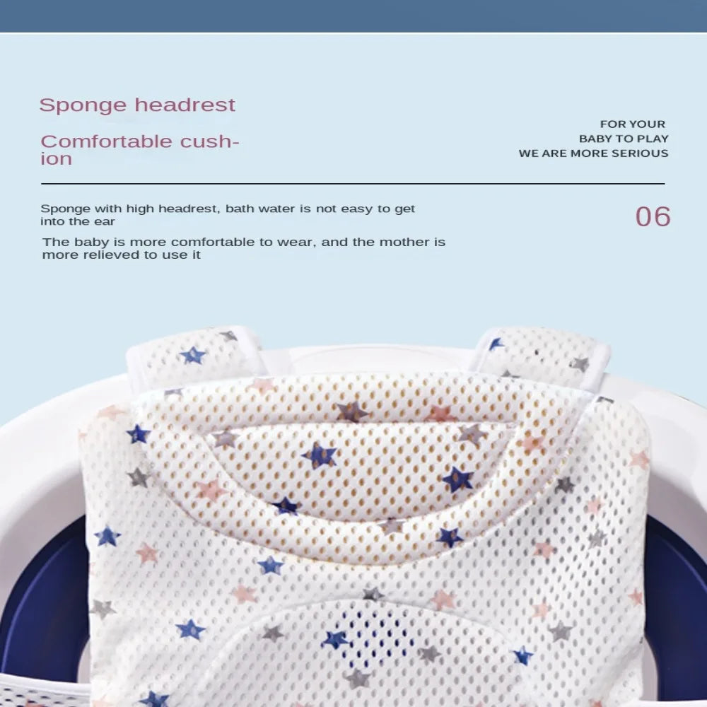 Filet de Bain Bébé Antidérapant Croix Ajustable – Siège Berceau Nouveau-Né | Rose, Bleu & Étoile