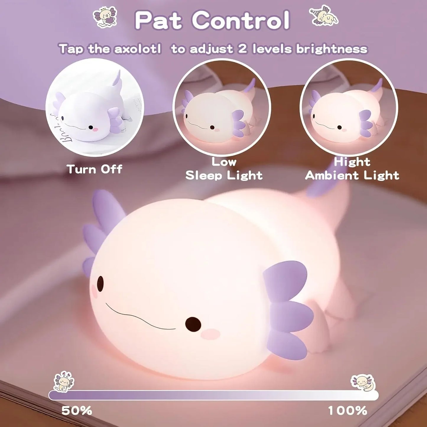Veilleuse axolotl silicone — Lampe de Nuit LED Kawaii Rechargeable | Chambre Enfant & Bébé