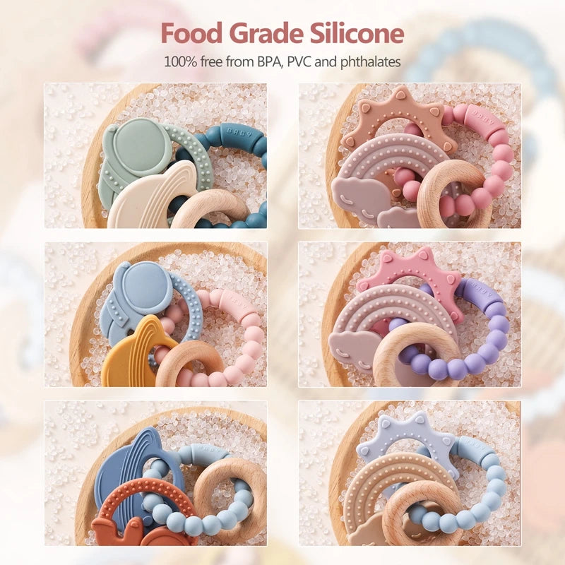 Anneau de Dentition Silicone Bébé – Jouet Sensoriel Sans BPA | 0-12 Mois